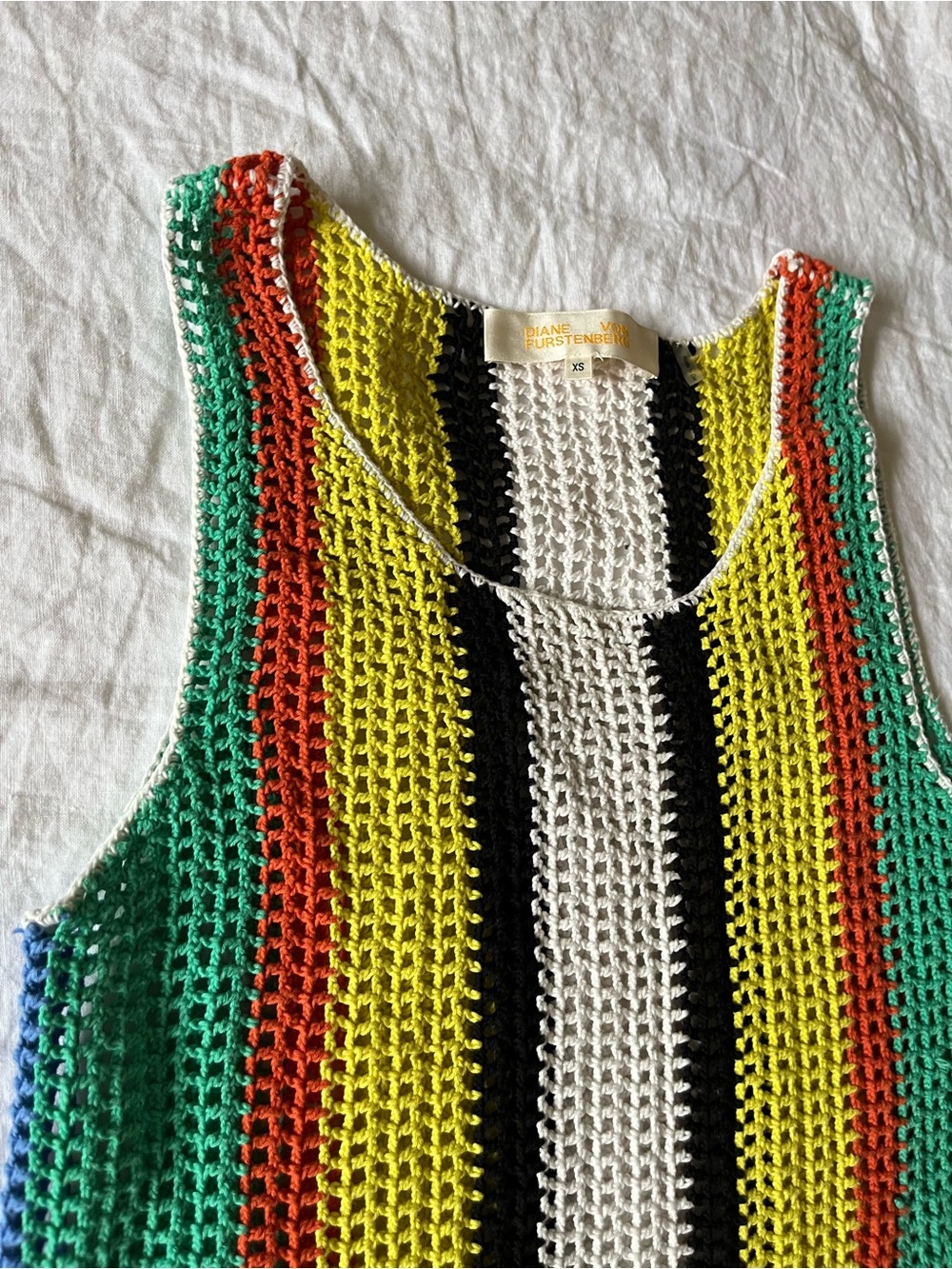Diane Von Furstenberg Striped Crochet Mini Dress Coverup Sz XS - Picture 4 of 9